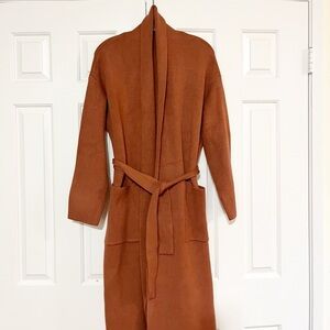 REVOLVE Line and Dot Burnt Orange Duster Open Front Cardigan w/ Belt & Pockets L